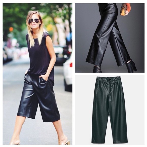 Zara Pants & Jumpsuits Zara Faux Leather Wide Leg Cropped Pants